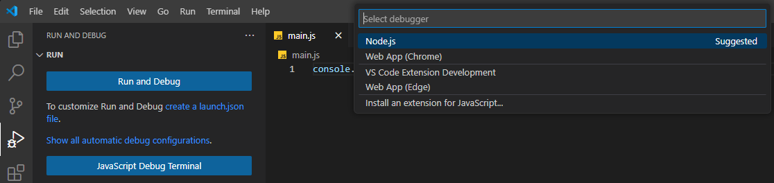 launch json file nodejs option